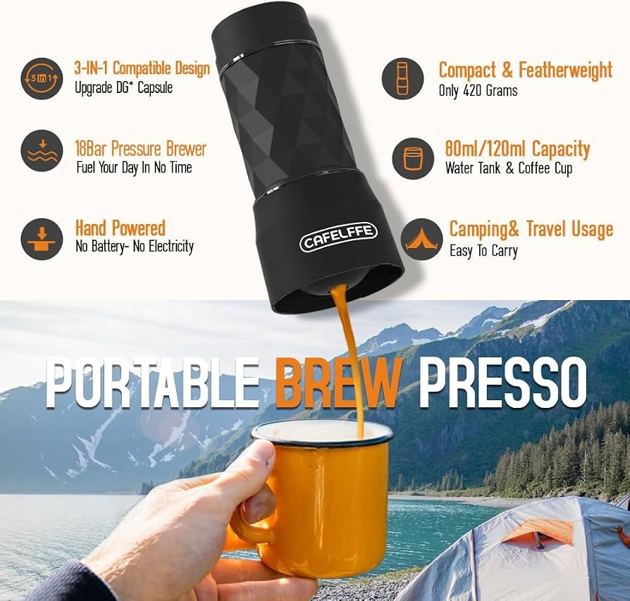 Water purification equipment and a bottle ready for safe camping coffee preparation.